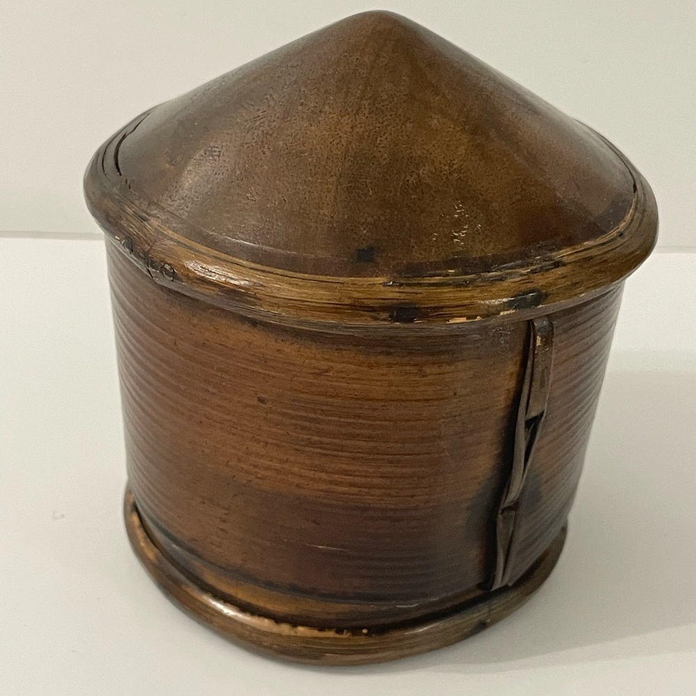 Bamboo Trinket Jewelry Box Made In Thailand 3.25” Diameter x 4” H